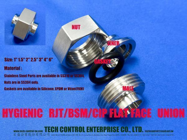 RJT/BSM/CIP FLAT FACE Union Fittings, INOX Stainless Steel Hygienic Union Fittings RJT/BSM/CIP FLAT FACE - 食品/飲料/啤酒/釀造/製酒/牛乳/生技/製藥/化妝品/化工/淨水處理/個人照護/車輛/電子/半導體/食品飲料包裝機械/整廠規劃/整廠設備/廠務系統/衛生級配管工程用管件 RJT/BSM/CIP FLAT FACE 食品衛生級由任(接頭、牙口、螺母、墊片)