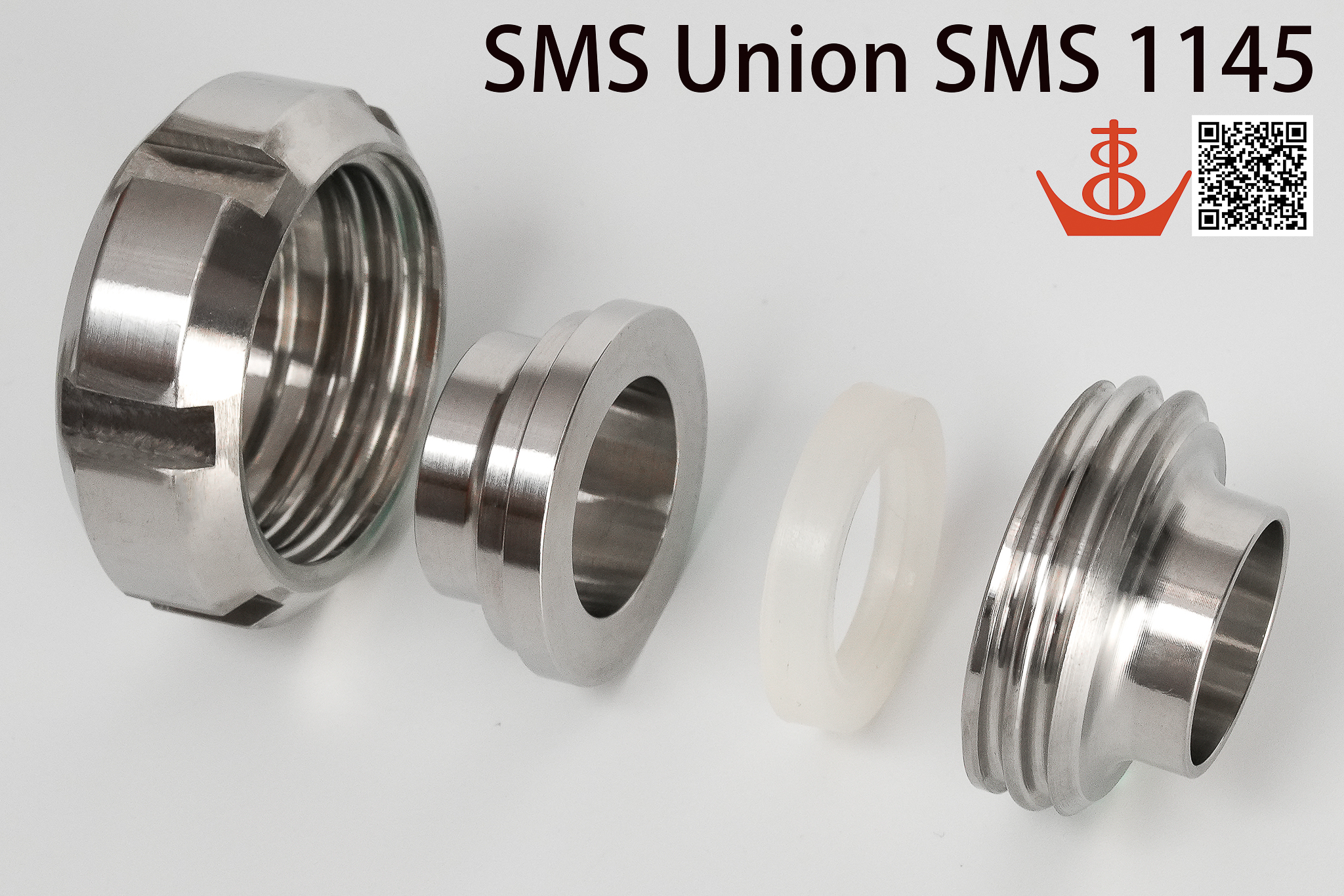 SMS Union Fittings, INOX Stainless Steel Hygienic Union Fittings SMS - 食品/飲料/啤酒/釀造/製酒/牛乳/生技/製藥/化妝品/化工/淨水處理/個人照護/車輛/電子/半導體/食品飲料包裝機械/整廠規劃/整廠設備/廠務系統/衛生級配管工程用管件 SMS 食品衛生級由任(接頭、牙口、螺母、墊片)