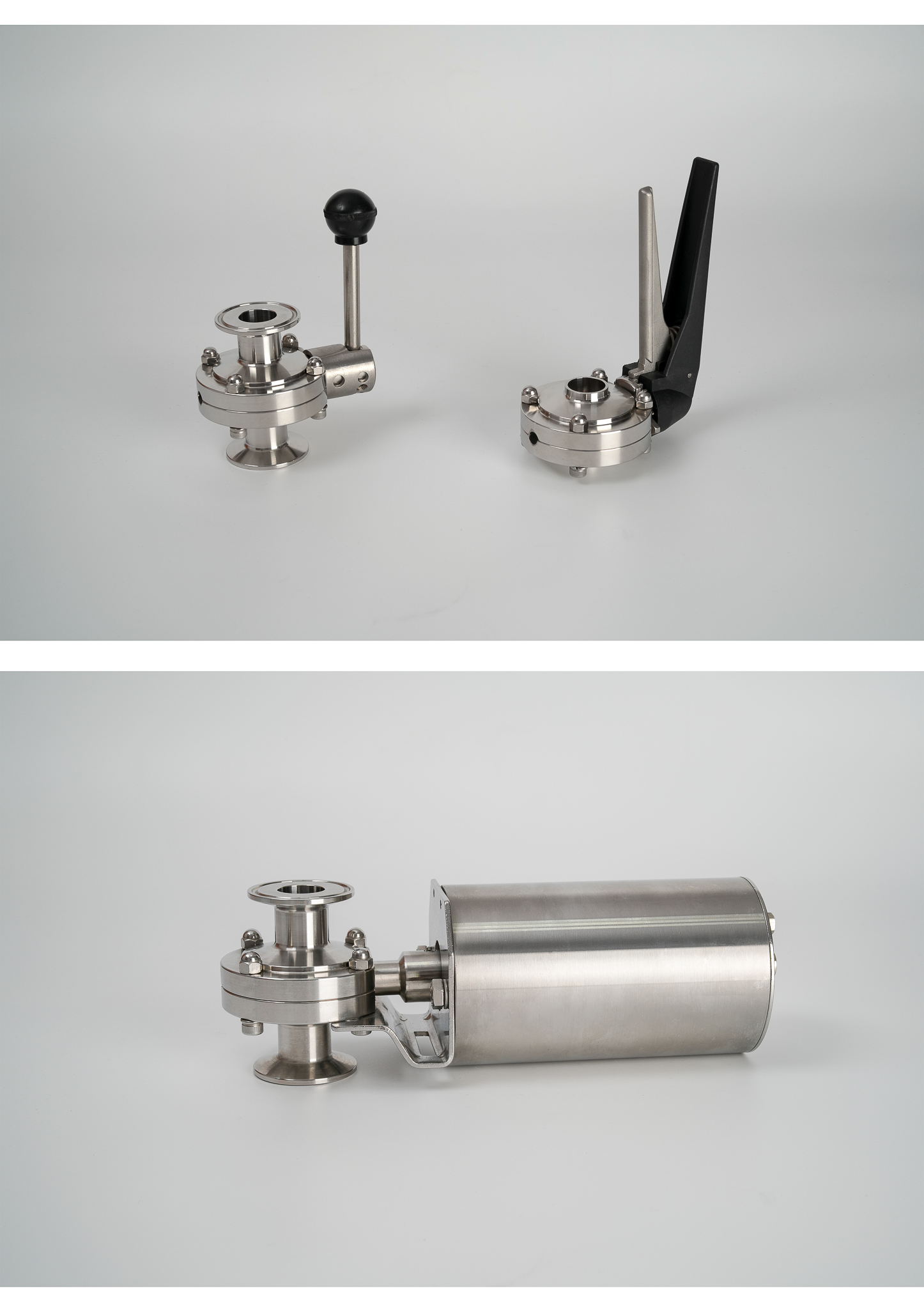 SANITARY HYGIENIC BUTTERFLY VALVE with Tri Clamp Ferrule / Weld / 3A / IDF / RJT / BSM / CIP FLAT FACE / DIN 11851 / SMS 1145 threaded male connections, Inox/Stainless Steel - Manual, Pneumatic ... 食品/飲料/啤酒/釀造/製酒/牛乳/生技/製藥/化妝品/化工/淨水處理/個人照護/車輛/電子/半導體/食品飲料包裝機械/整廠規劃/整廠設備/廠務系統/衛生級配管工程用閥件 食品衛生級 蝶閥 手動, 氣動, Tri Clamp Ferrule / Weld / 3A / IDF / RJT / BSM / CIP FLAT FACE / DIN 11851 / SMS 1145 外牙接口